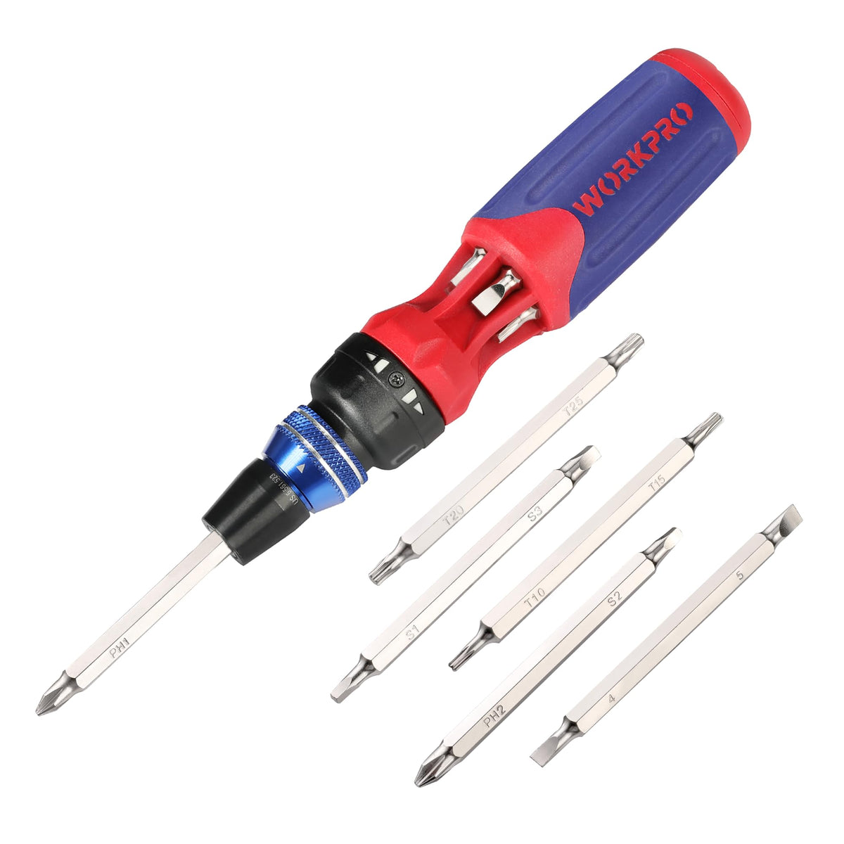 WORKPRO 12-in-1 ratcheting screwdriver handle for quick home repairs.