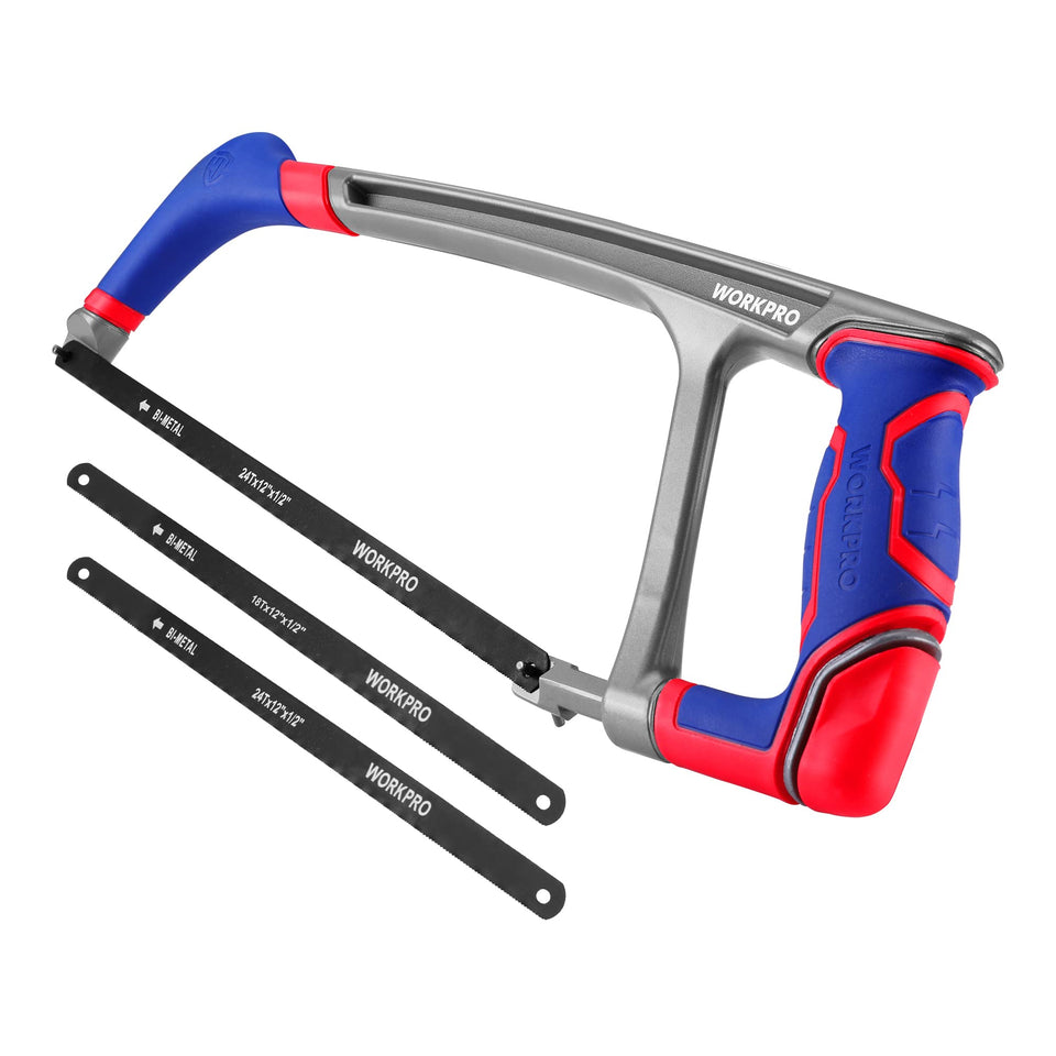 WorkPro 12-inch hacksaw frame ready for durable metal cutting