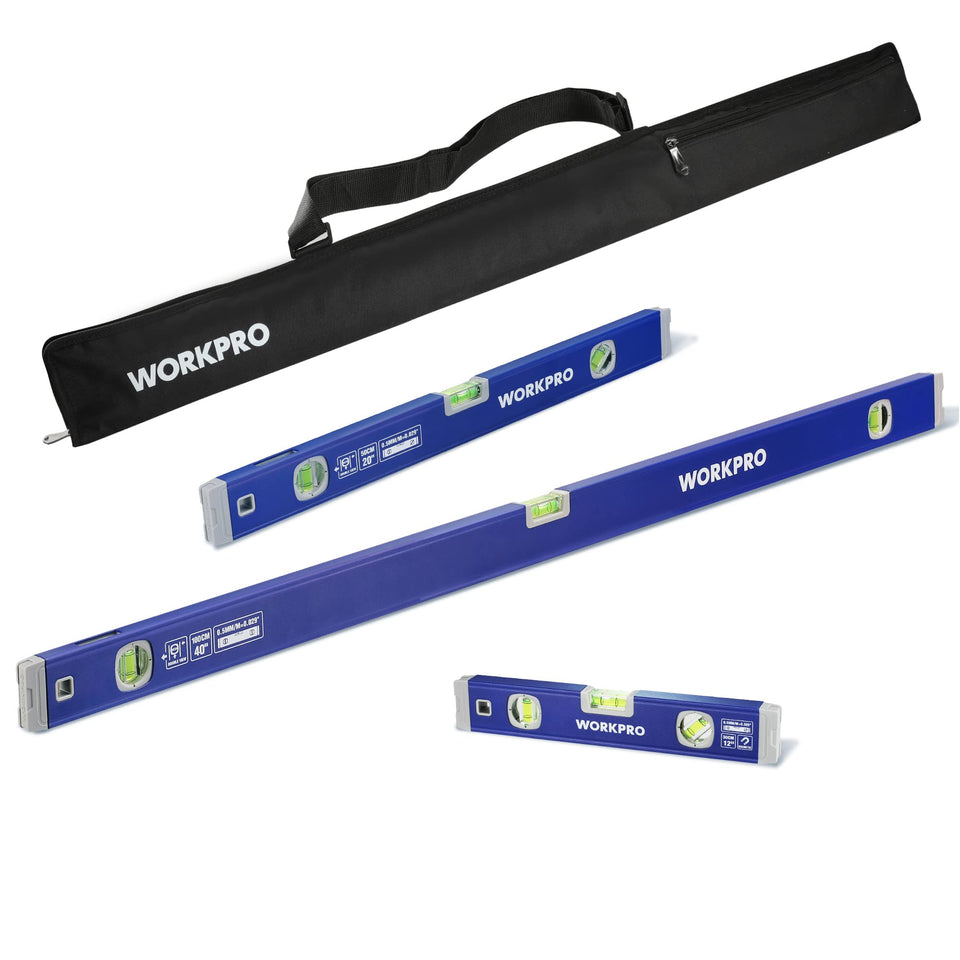 Workpro 12-inch magnetic torpedo level on metal surface for hands-free alignment