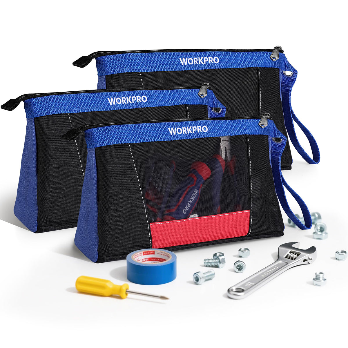 WORKPRO 12in tool pouch with zipper for secure tool storage on-site