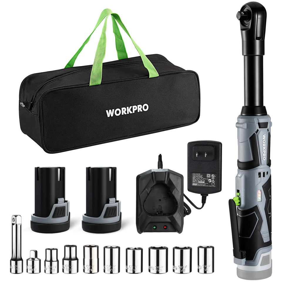 WORKPRO 12V ratchet wrench kit front view for versatile auto maintenance