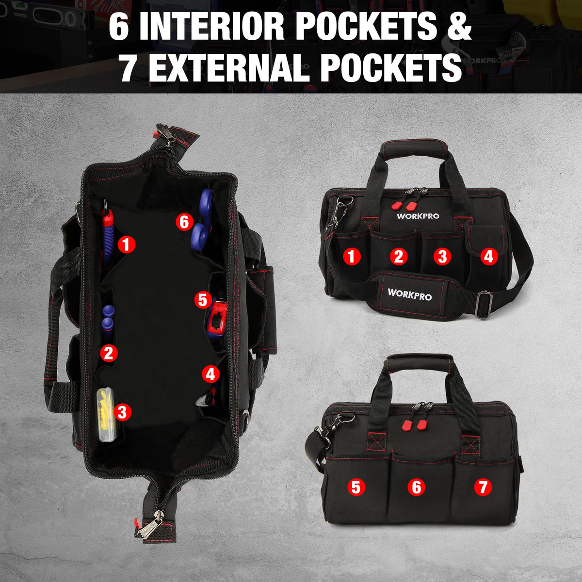 WORKPRO rubber foam bottom protects contents from bumps.