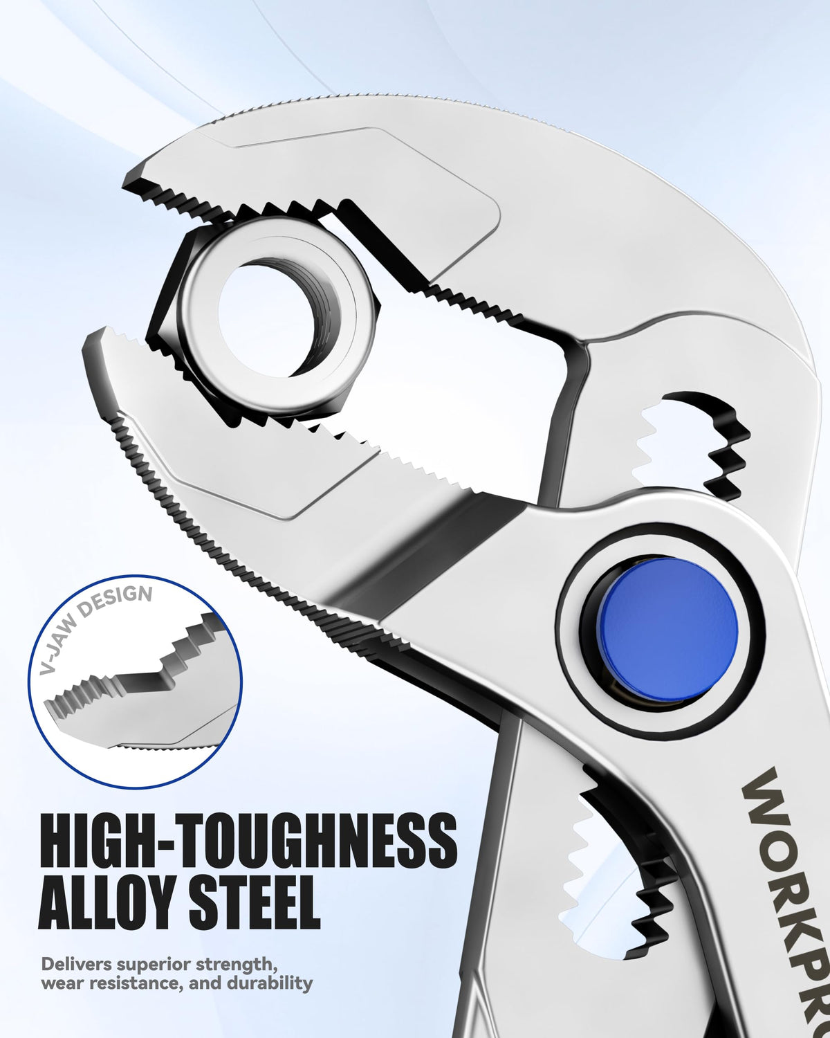 WORKPRO 15-position push-lock in action for versatile task sizing.