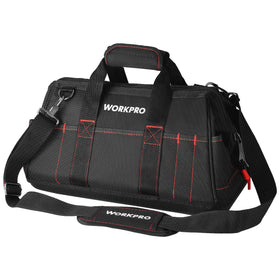 WORKPRO 16-inch close-top tool bag with open mouth for quick tool access.