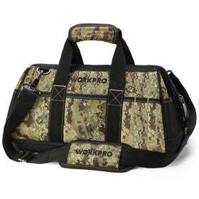 WORKPRO 16-inch wide mouth tool bag opened for fast tool access.