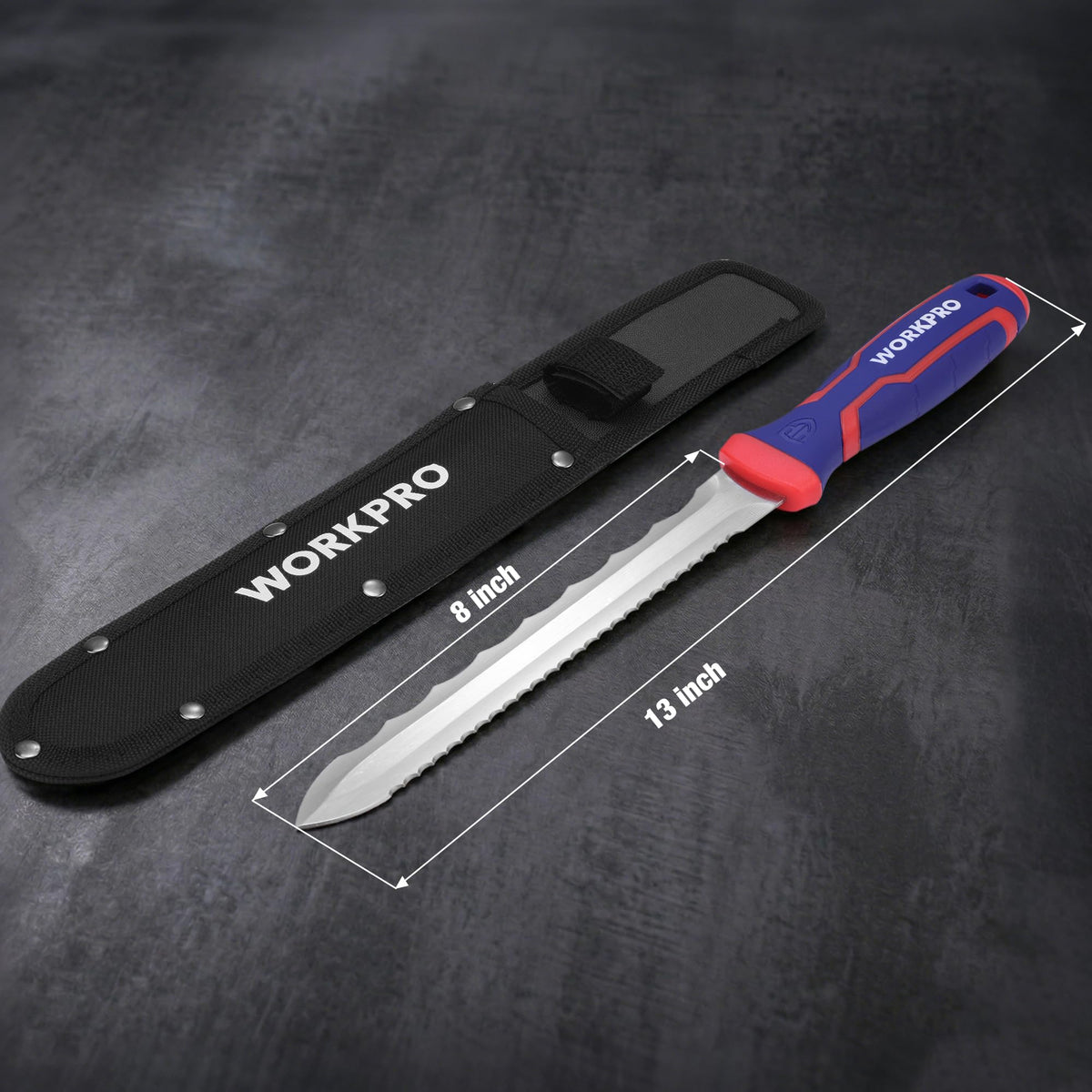 WORKPRO knife demonstrates 16-inch overall length suitable for thicker materials.