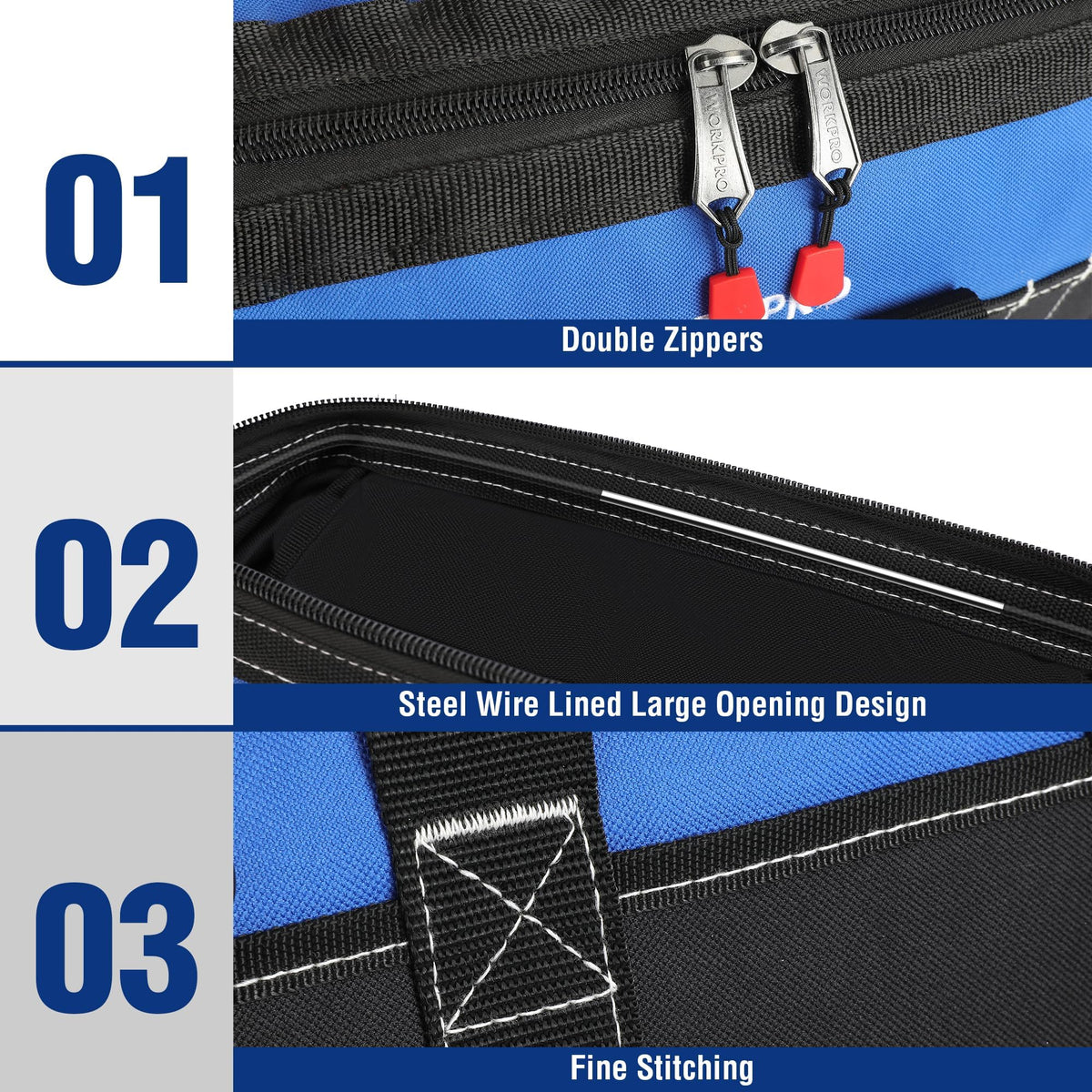 WORKPRO exterior pockets keep accessories with you on the job site.