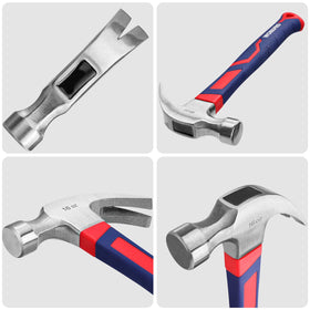 WORKPRO 16 oz claw hammer grip with fiberglass handle offering non-slip comfort.