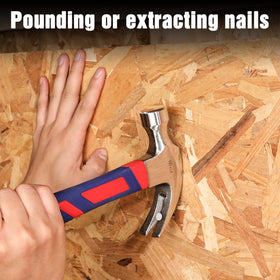 WORKPRO 16 oz claw hammer nail removal action with rip claw design.