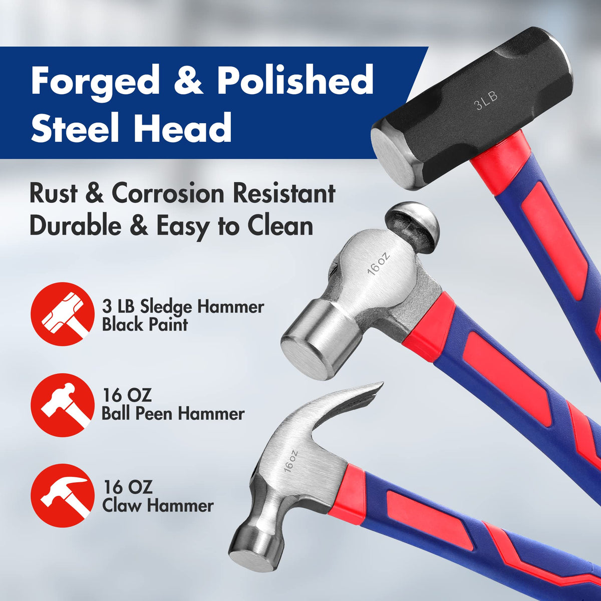 WORKPRO 16oz claw hammer steel head ideal for nail extraction and finishing.