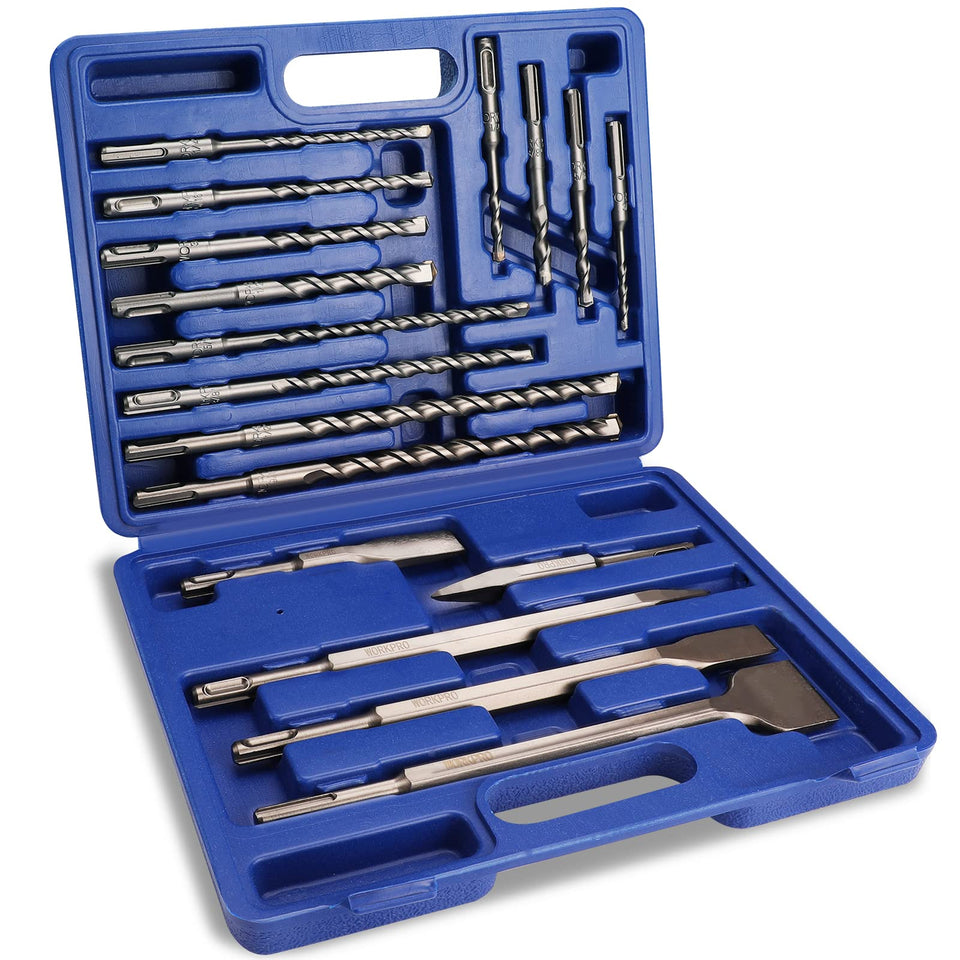 WORKPRO 17-piece SDS-Plus kit with drill bits and chisels for concrete projects