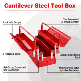 WORKPRO 18-inch cantilever box open trays show organized tool access.