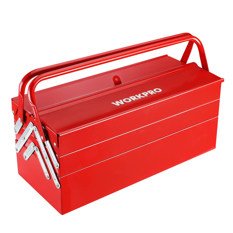 WORKPRO 18-inch cantilever box front view with durable steel construction for secure tool storage.