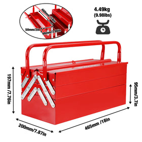 WORKPRO metal tool box five-tray layout supports easy tool separation.