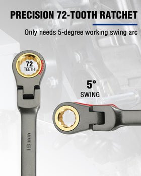 WORKPRO 180-degree pivot widens access to stubborn fasteners in cramped spots.