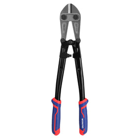 WORKPRO 18-inch bolt cutter jaws close-up showing Cr-Mo steel construction for tough cuts.