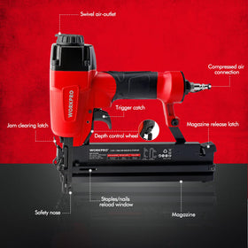 WORKPRO 2-in-1 nail and staple gun shows compact design for versatile projects.