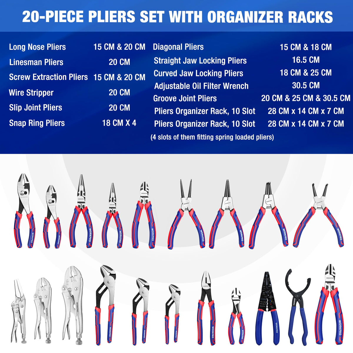WORKPRO two-pack organizer racks for tidy tool storage.