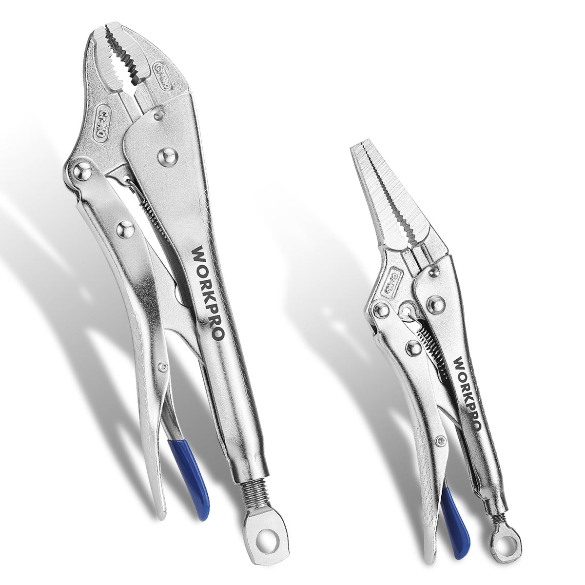 WORKPRO 2-piece locking pliers long-nose 6.5-inch for tight spaces in automotive work.