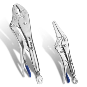 WORKPRO 2-piece locking pliers long-nose 6.5-inch for tight spaces in automotive work.