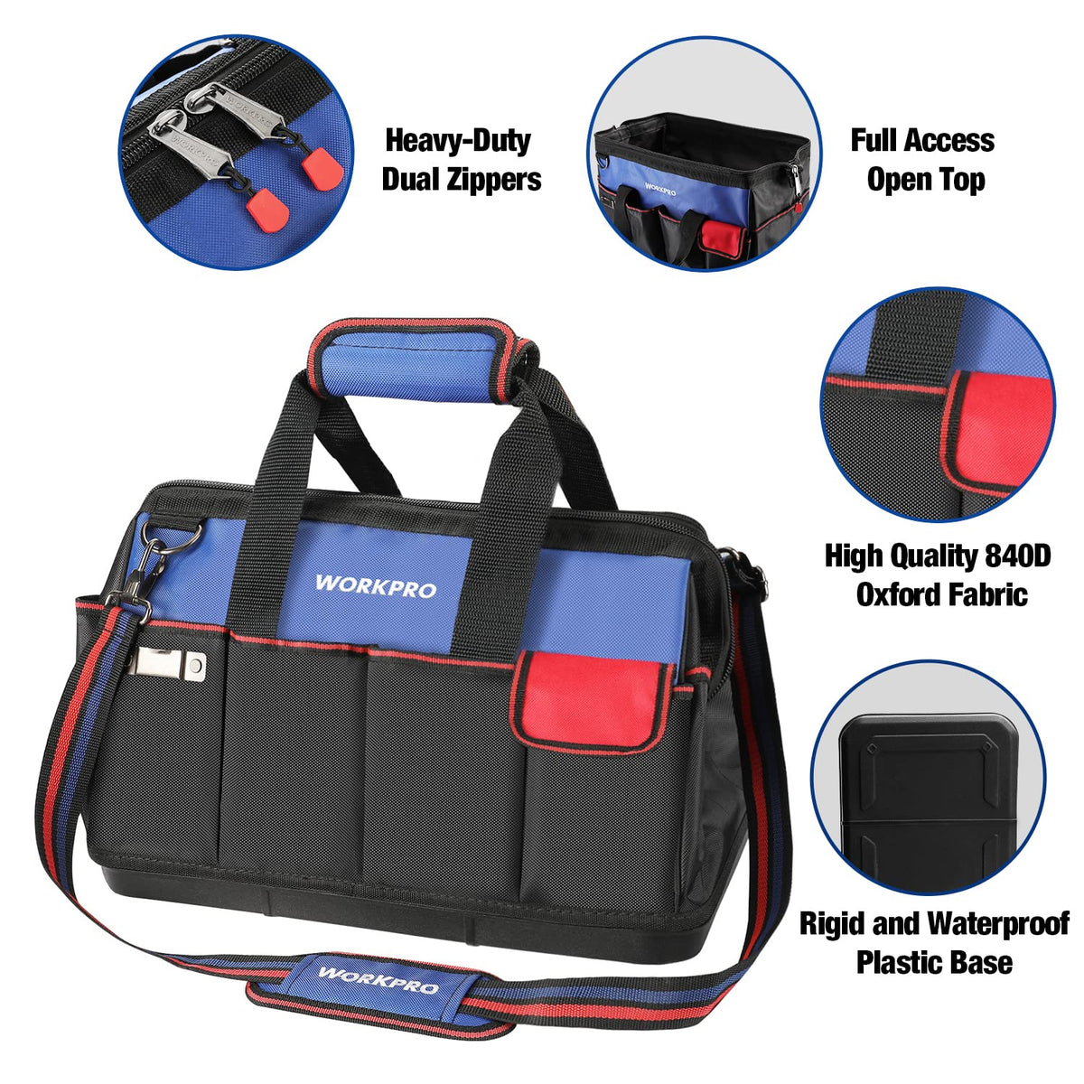 WORKPRO 20-pocket organizer offers ample space to separate tools and accessories.