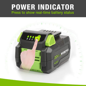 WORKPRO 20V battery pack internal view reveals modular cells for dependable power.