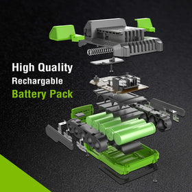 WORKPRO 20V battery pack side view emphasizes balance and slim profile.