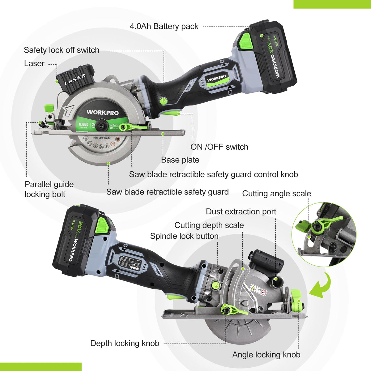 WORKPRO 4.0Ah battery for extended cordless use