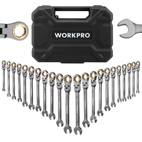 WORKPRO 22-piece flex-head wrench set in case, versatile for tight spaces