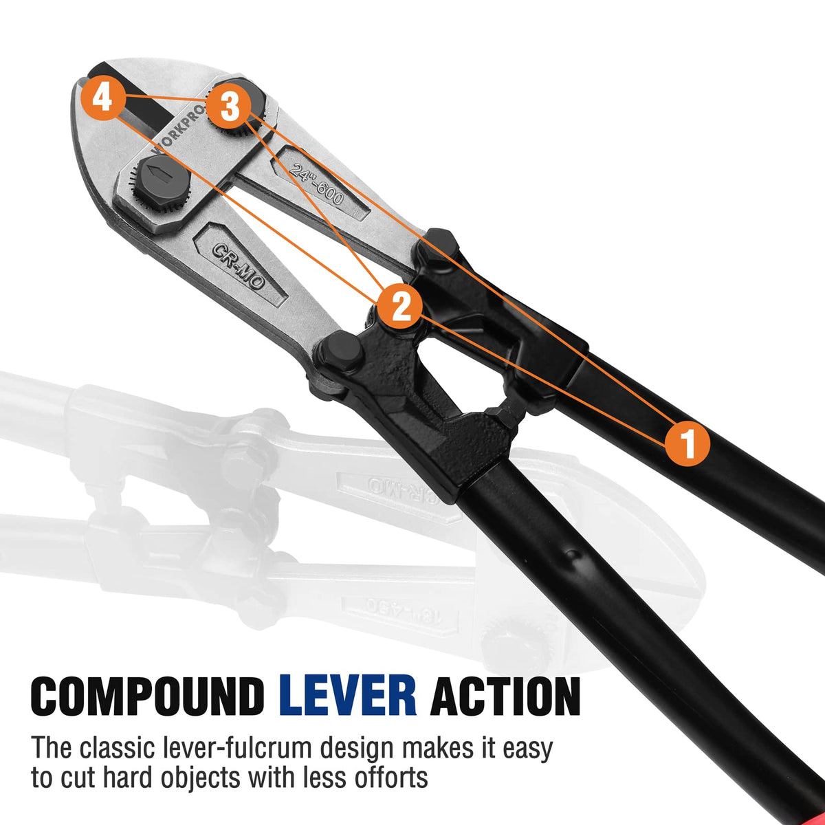 WORKPRO bolt cutter opening reaches 10 mm for wider gaps.