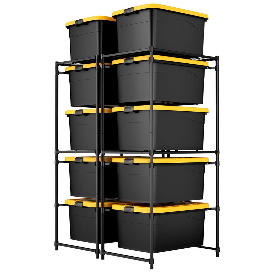 WORKPRO 2-Pack 5-Tier Tote Rack front view for organized garage storage