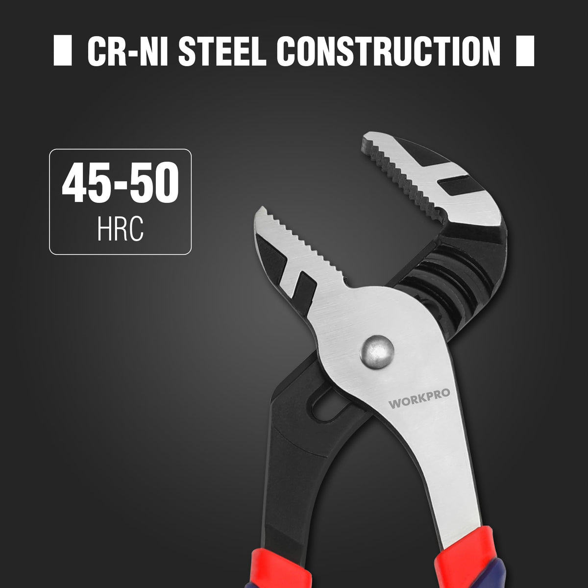 WORKPRO 10-inch groove joint plier offers strong grip for nuts and bolts in DIY projects.