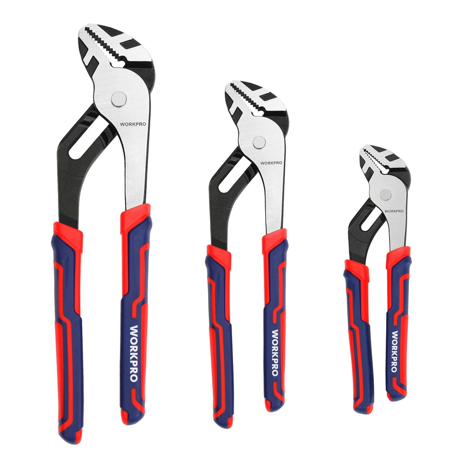 WORKPRO 12-inch groove joint plier for heavy-duty gripping in plumbing tasks.