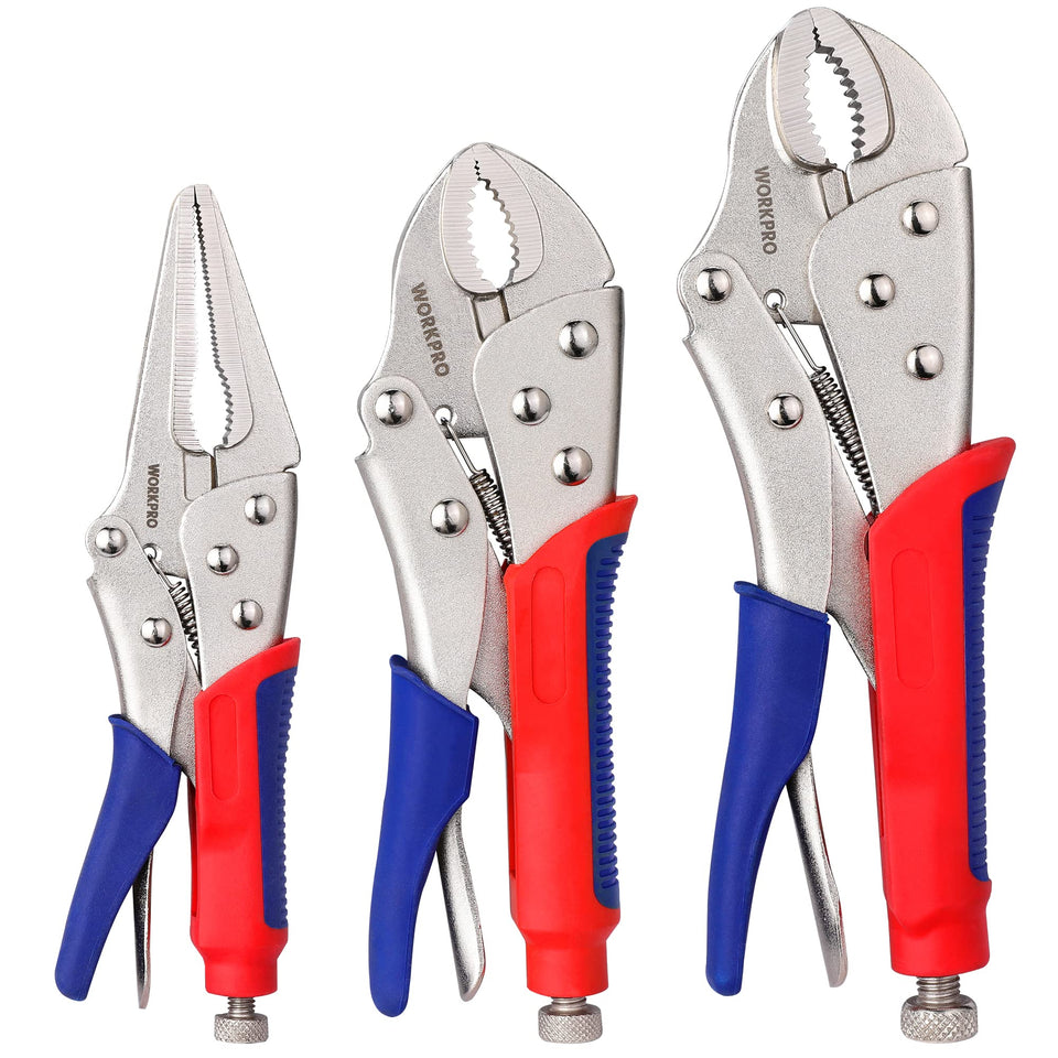 WORKPRO 10-inch curved jaw locking pliers shown ready for heavy tasks