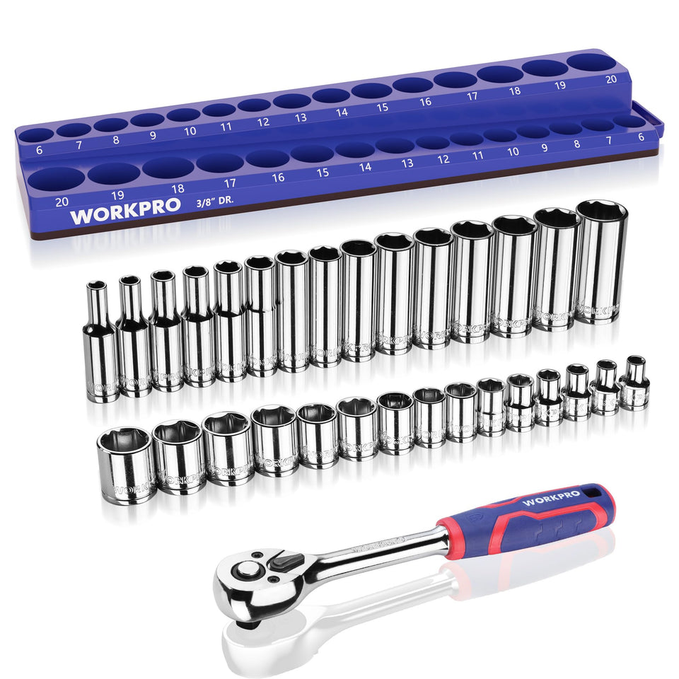 WORKPRO 32-piece socket set laid out for easy selection and quick jobs.