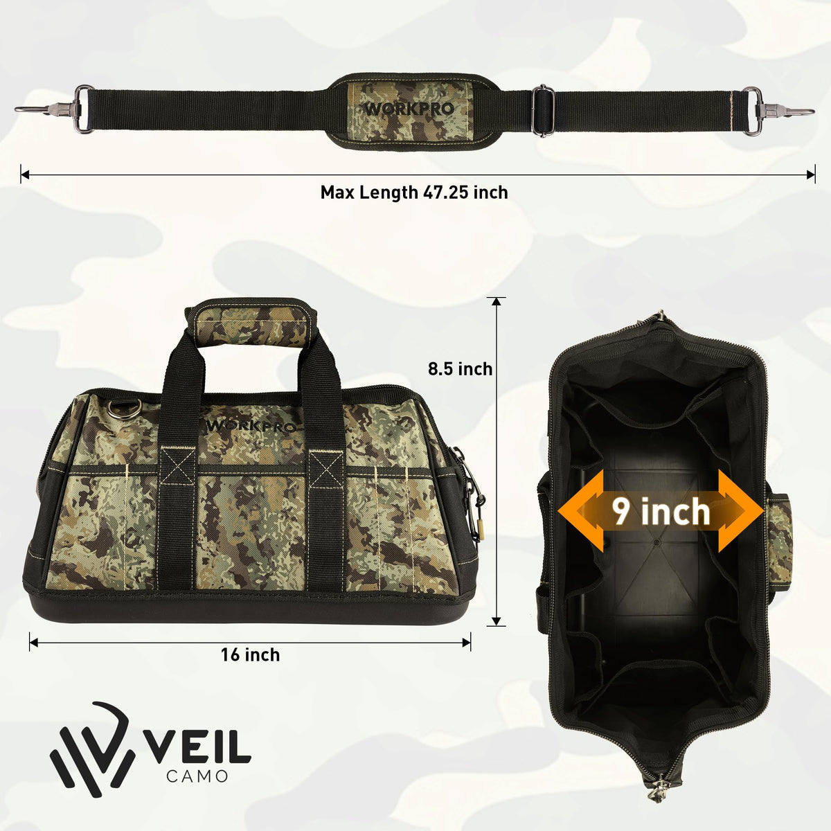 WORKPRO tool bag demonstrates 33-pound load capacity with heavy tools.