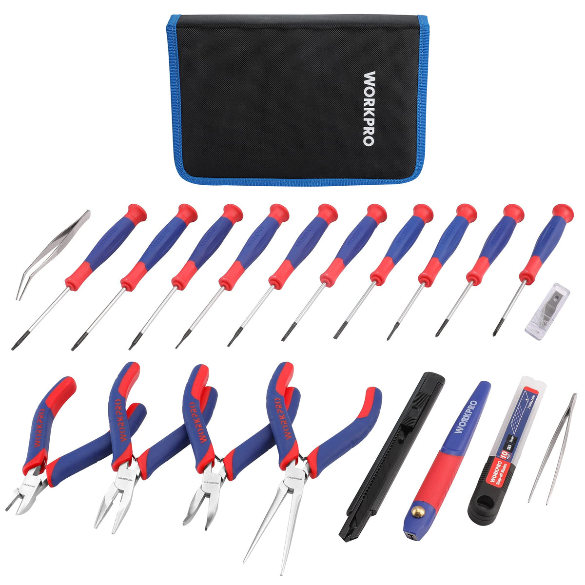 WORKPRO 33PCS tool set in pouch for portable electronics repair tasks
