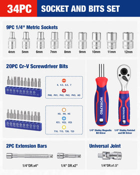 WORKPRO chrome vanadium steel tools for durability and long life.