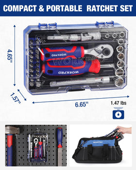 WORKPRO includes diverse drive bits for slotted, Phillips, hex, and more.
