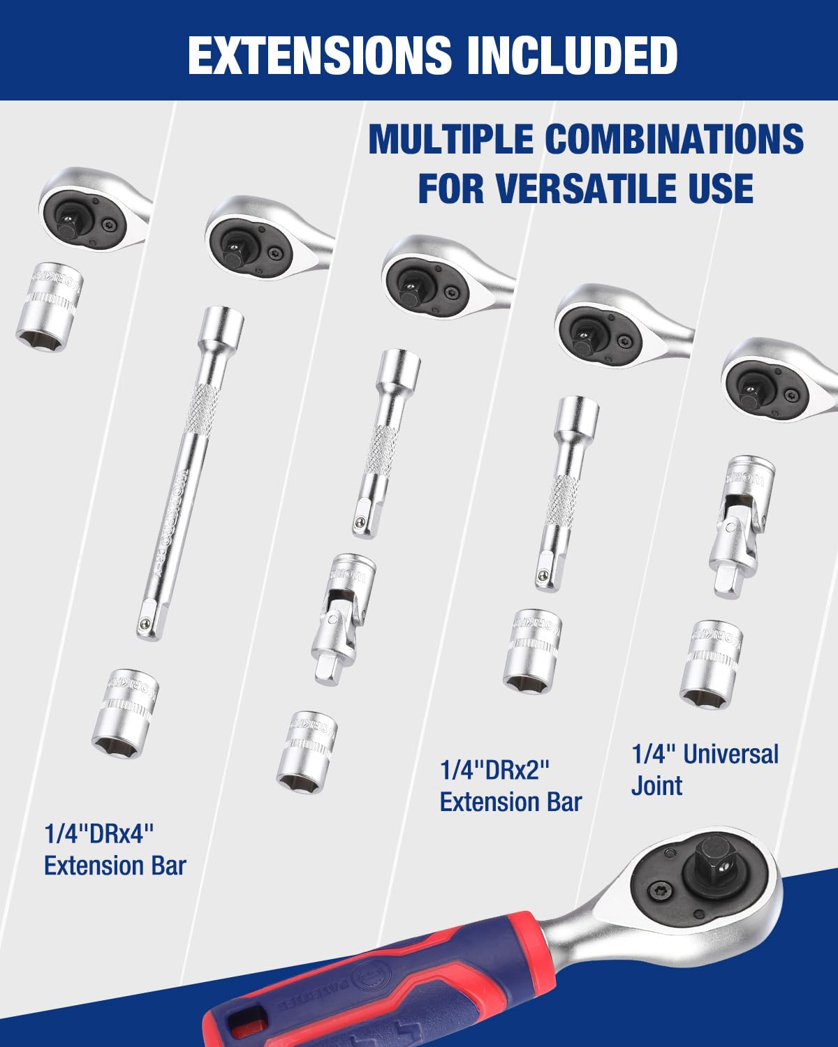 WORKPRO dual-head ratchet and bit driver switching tasks easily.
