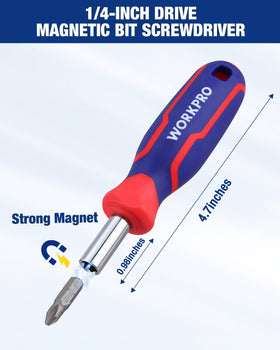 WORKPRO magnetic spinner handle keeps bits secure during work.