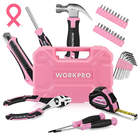 WORKPRO 35-piece pink tools set front view for home projects