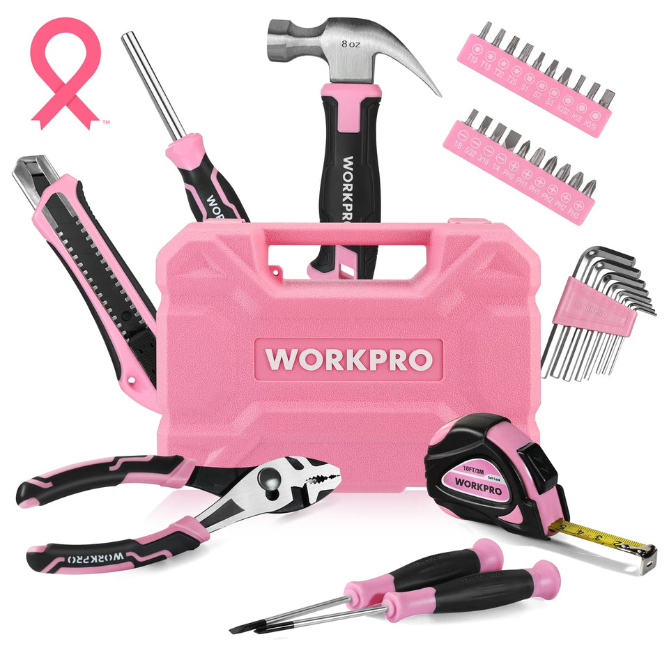 WORKPRO 35-piece pink tools set front view for home projects