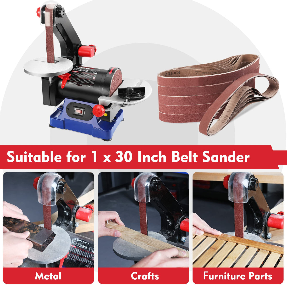 WORKPRO 400 grit sanding belt for ultra smooth finishes on delicate surfaces