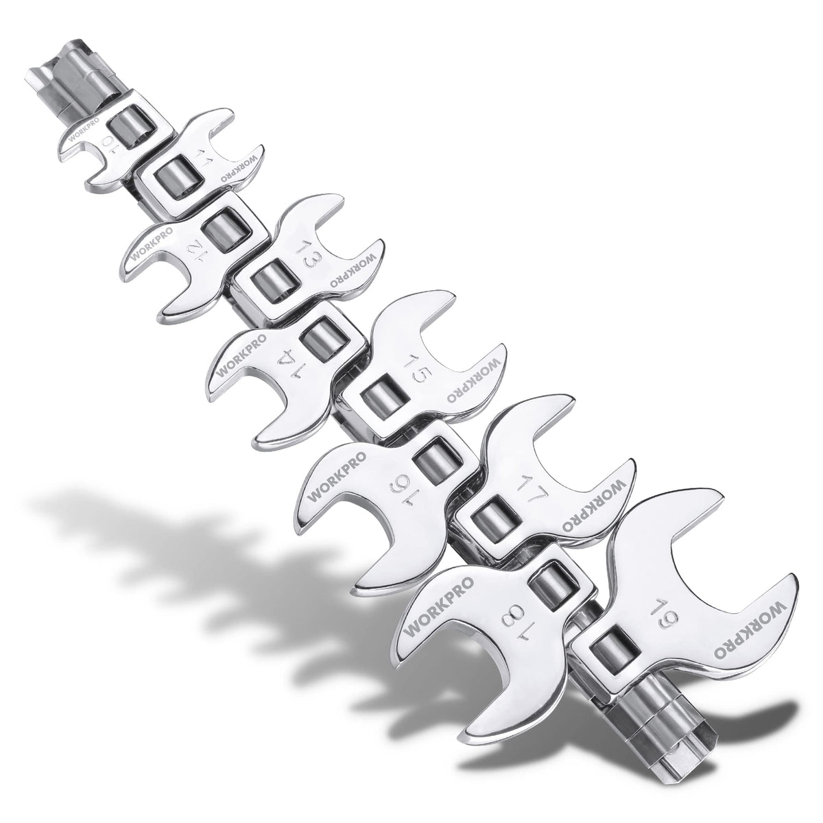WorkPro 3/8-drive crowfoot wrench set with organizer for quick, organized automotive work.