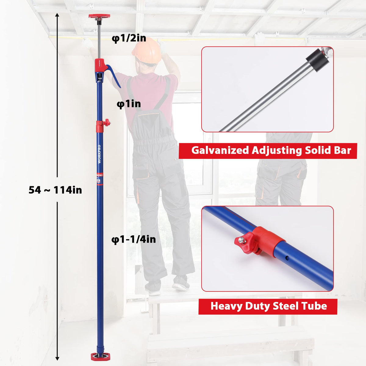 WORKPRO 3rd-hand support pole with rotating head for precise positioning.