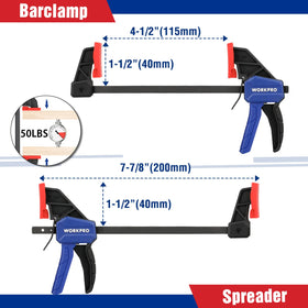 WorkPRO 4-1/2-inch bar clamps provide precise alignment during glue-ups.