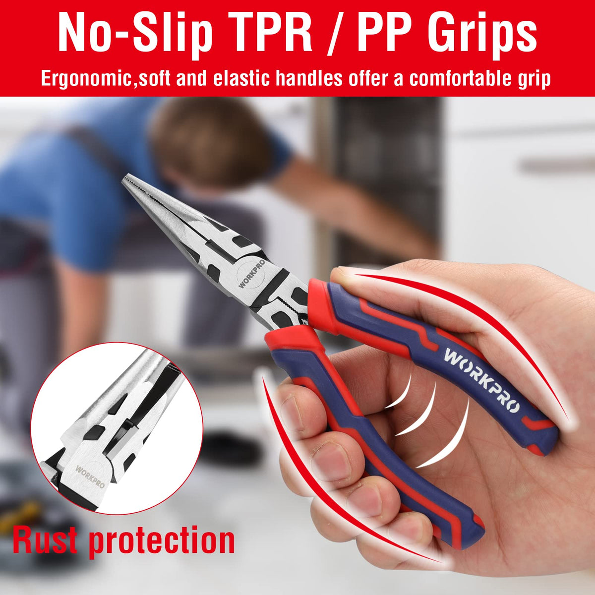 WORKPRO 4-piece pliers set stored in a toolbox for readiness