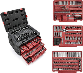 WORKPRO 450-piece socket set case open for auto repair and home maintenance.