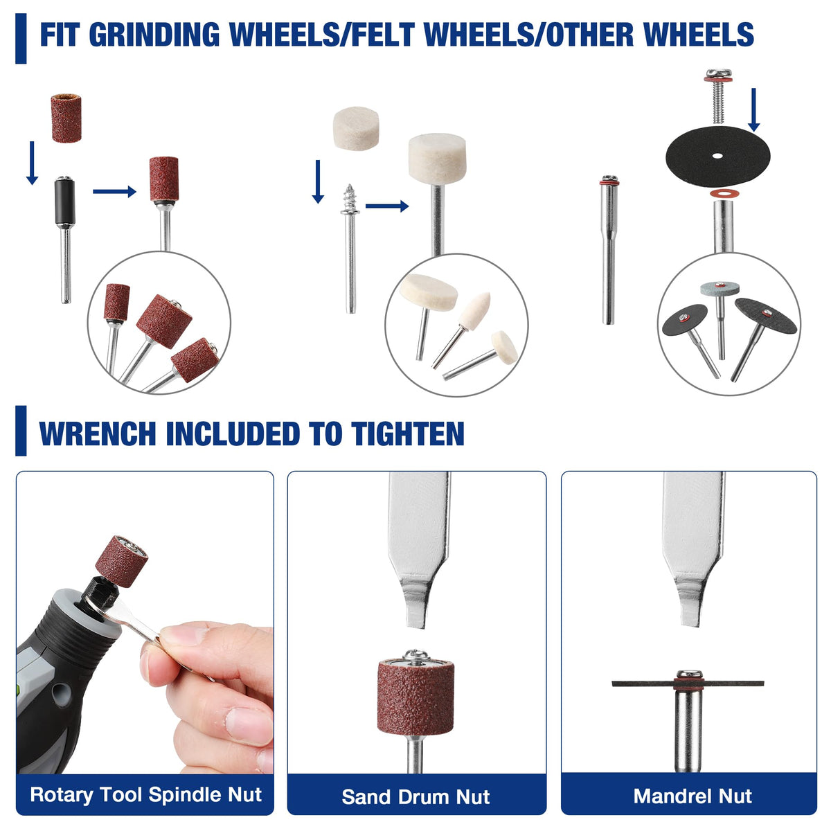 WORKPRO collets and mandrels allow secure bit changes across sizes.